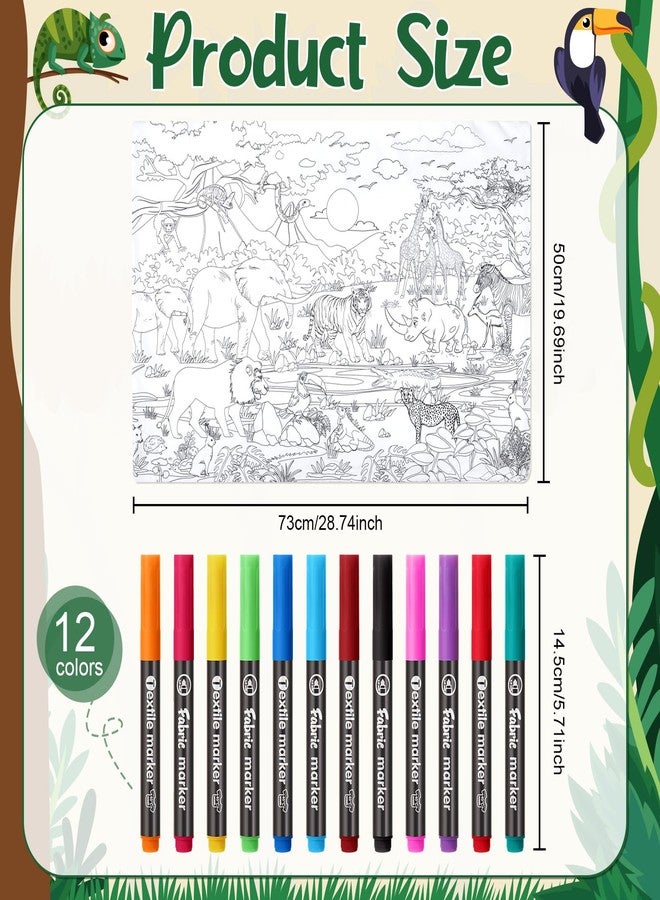 Mindsoft Coloring Pillowcase with 12 Pcs Markers Color Your Own Pillowcase Kit for Coloring Craft Decoration Supplies, 28.7 x 19.7 Inch(Wild Animals) - Image 2